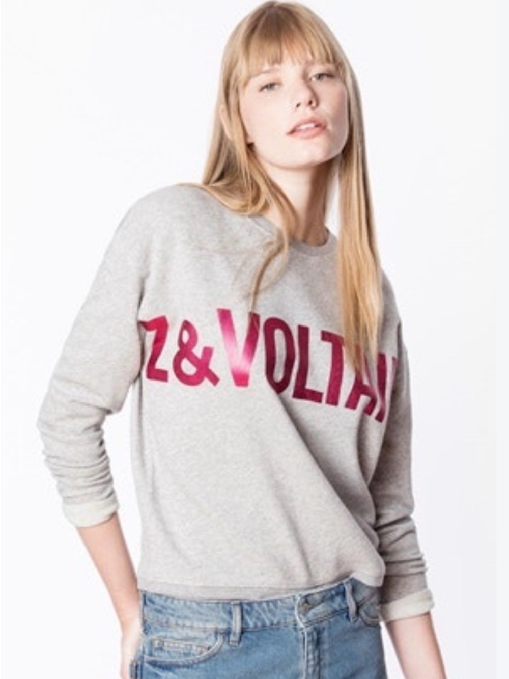 Zadig & Voltaire Gray Sweatshirt with Pink Logo size m